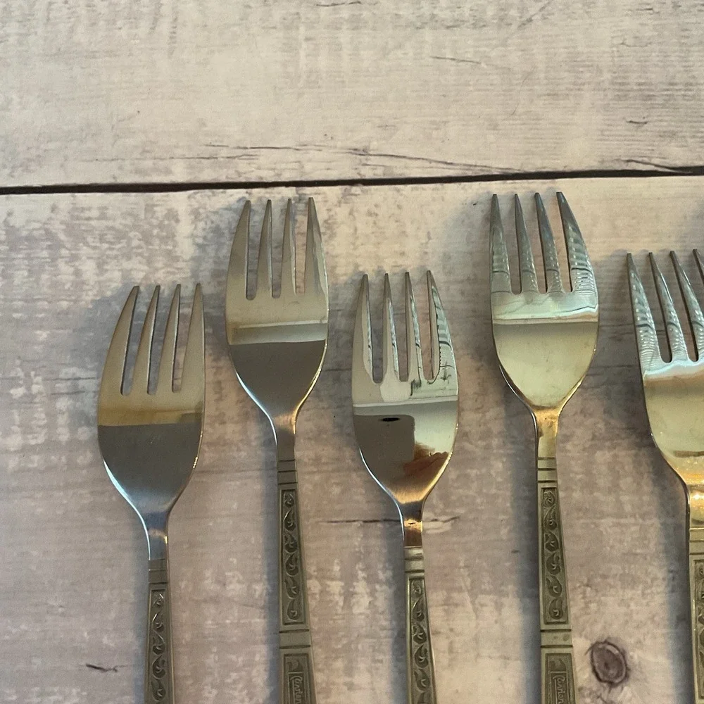 Riviera RIF4 Stainless Flatware Japan Set Of 8 Salad Dessert Forks MCM Vintage